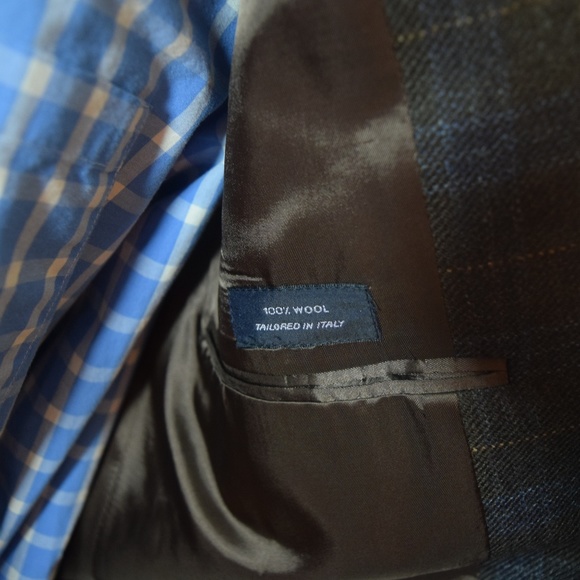 Faconnable Blue Brown Check Italy Sport Coat 46R - Picture 5 of 8